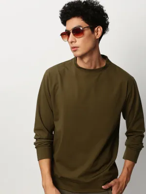 Men Green Solid Casual Sweatshirts