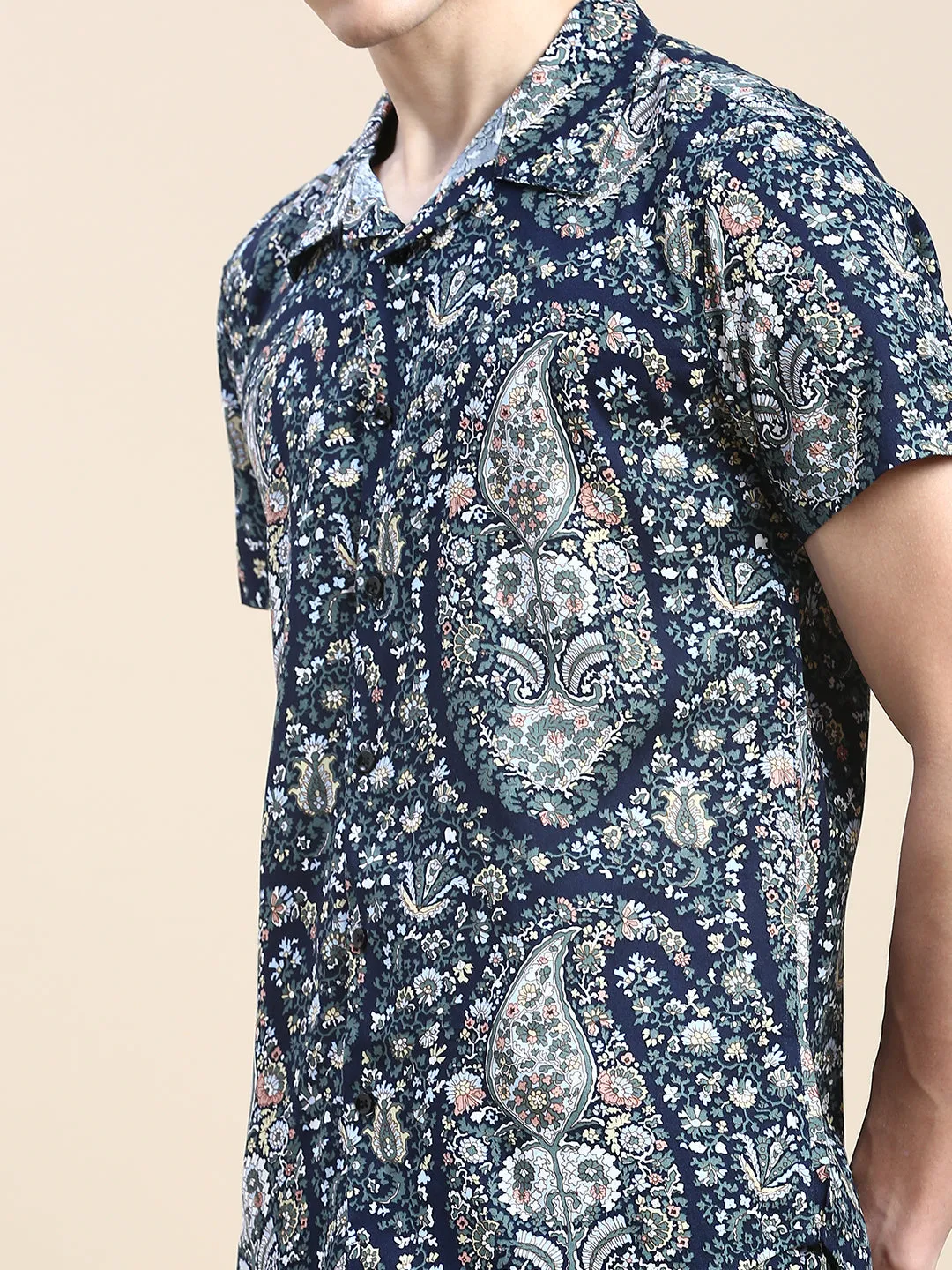 Men Navy Printed Casual Co ord Set