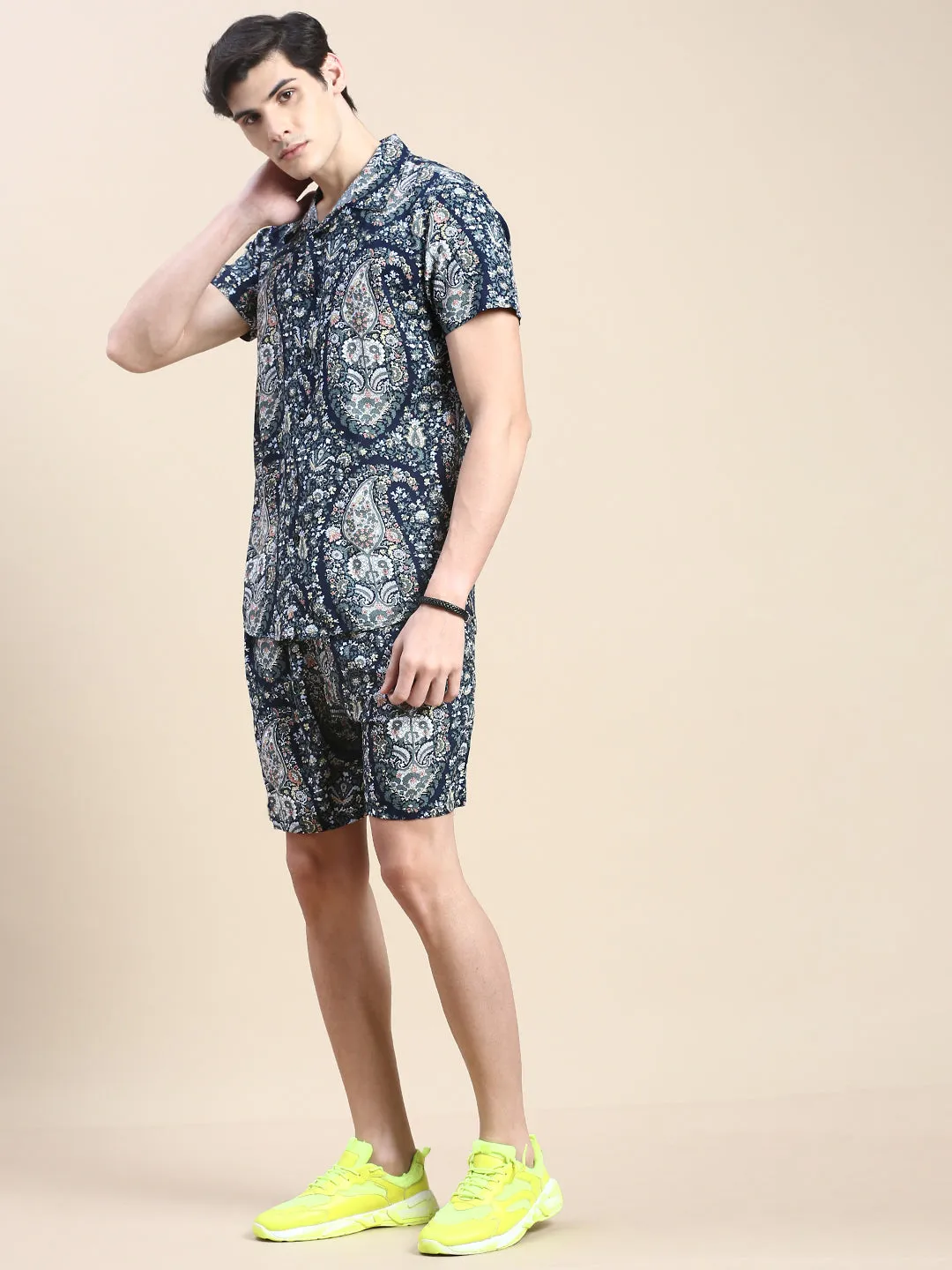 Men Navy Printed Casual Co ord Set