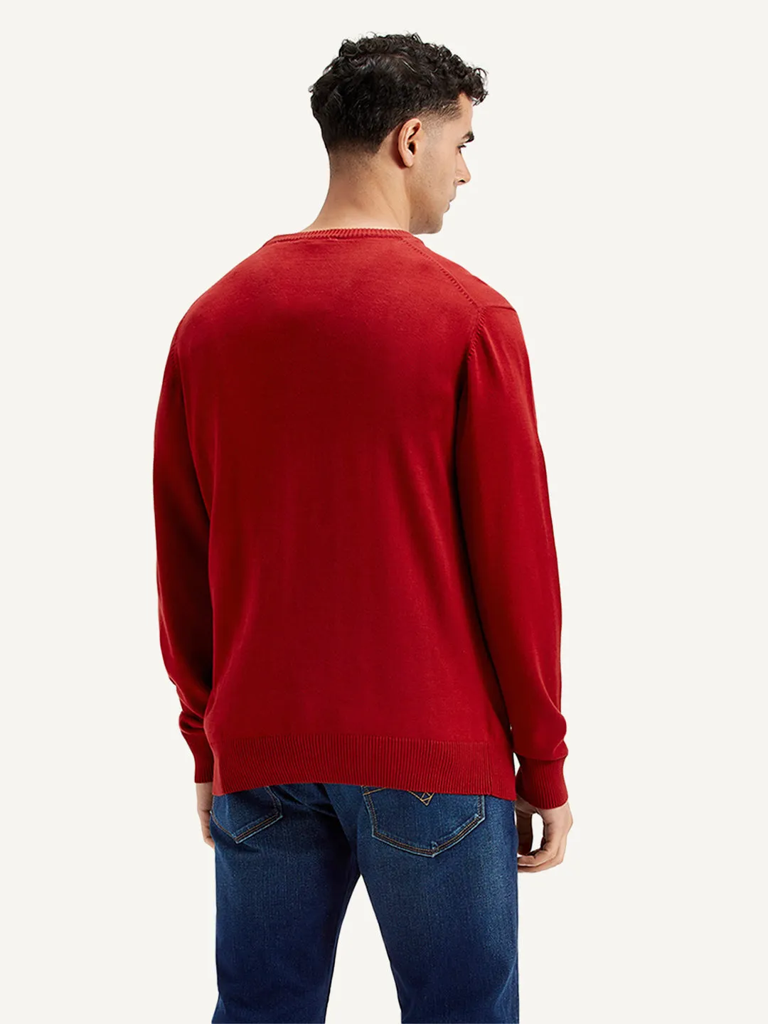 Men's Brand Logo Red Crew Neck Sweater