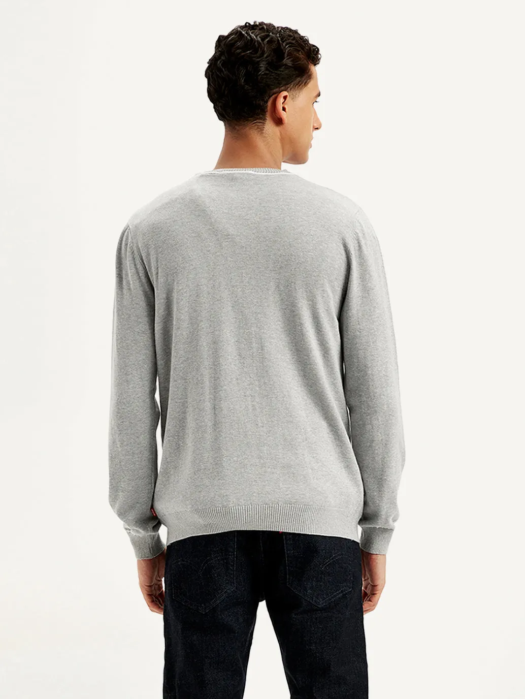 Men's Solid Light-Grey Crew Neck Sweater