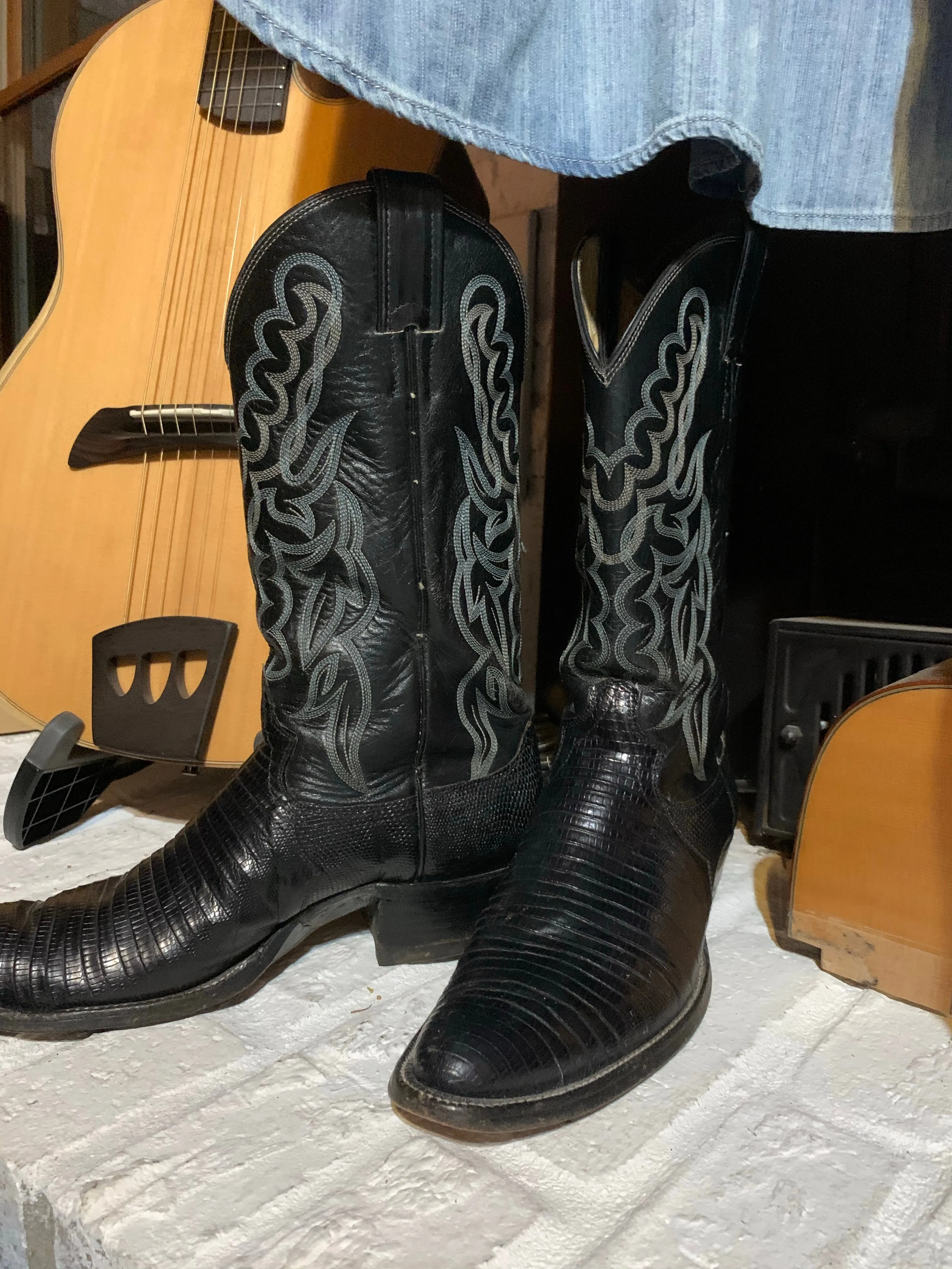 Men’s Vintage Black Justin Exotic Cowboy Boots