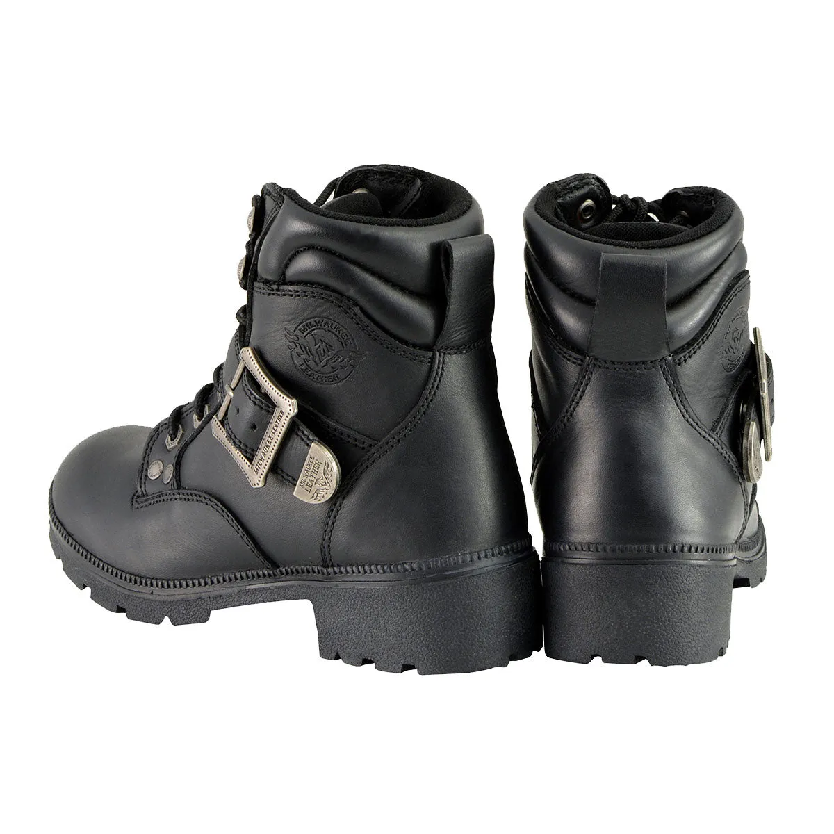 Milwaukee Leather MBL9310 Women's Lace-Up Black Leather Engineer Motorcycle Rider Boots