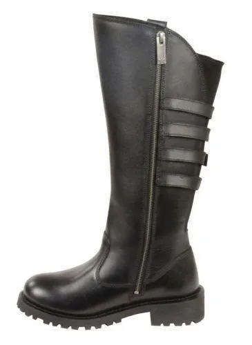 Milwaukee Leather MBL9345 Women's Black 15-inch High Rise Leather Riding Boots with Four Calf Buckles