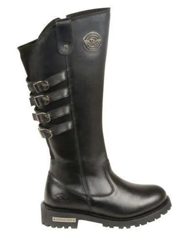 Milwaukee Leather MBL9345 Women's Black 15-inch High Rise Leather Riding Boots with Four Calf Buckles