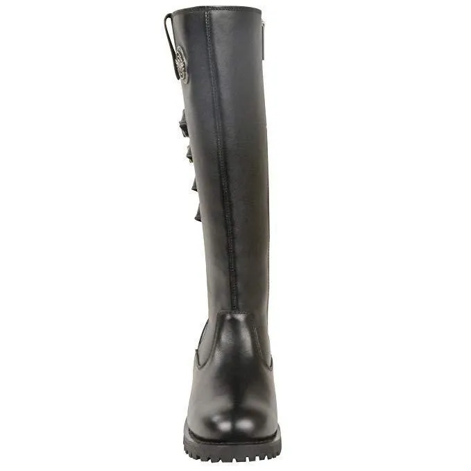 Milwaukee Leather MBL9345 Women's Black 15-inch High Rise Leather Riding Boots with Four Calf Buckles