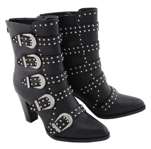 Milwaukee Leather MBL9428 Women's Black Buckle Up Fashion Boots with Studded Bling