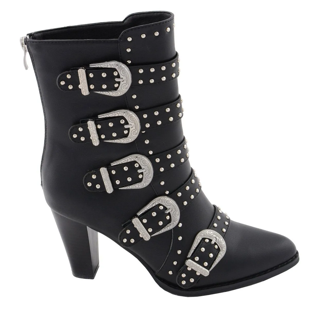 Milwaukee Leather MBL9428 Women's Black Buckle Up Fashion Boots with Studded Bling