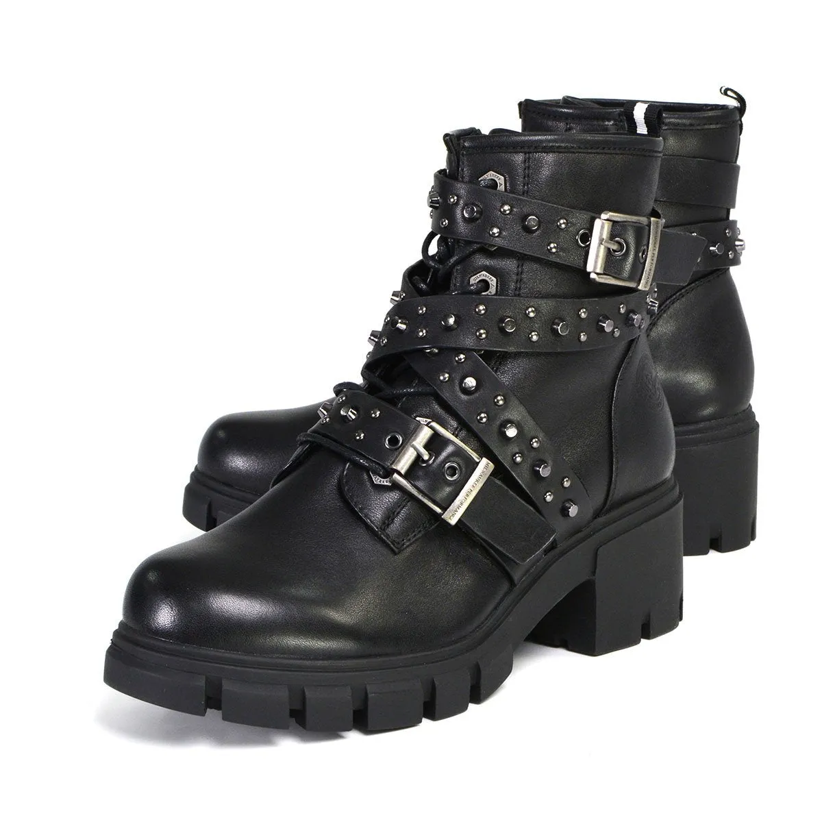 Milwaukee Leather MBL9444 Women's Bruiser Premium Black Lace-Up Fashion Boots w/ Studded Straps