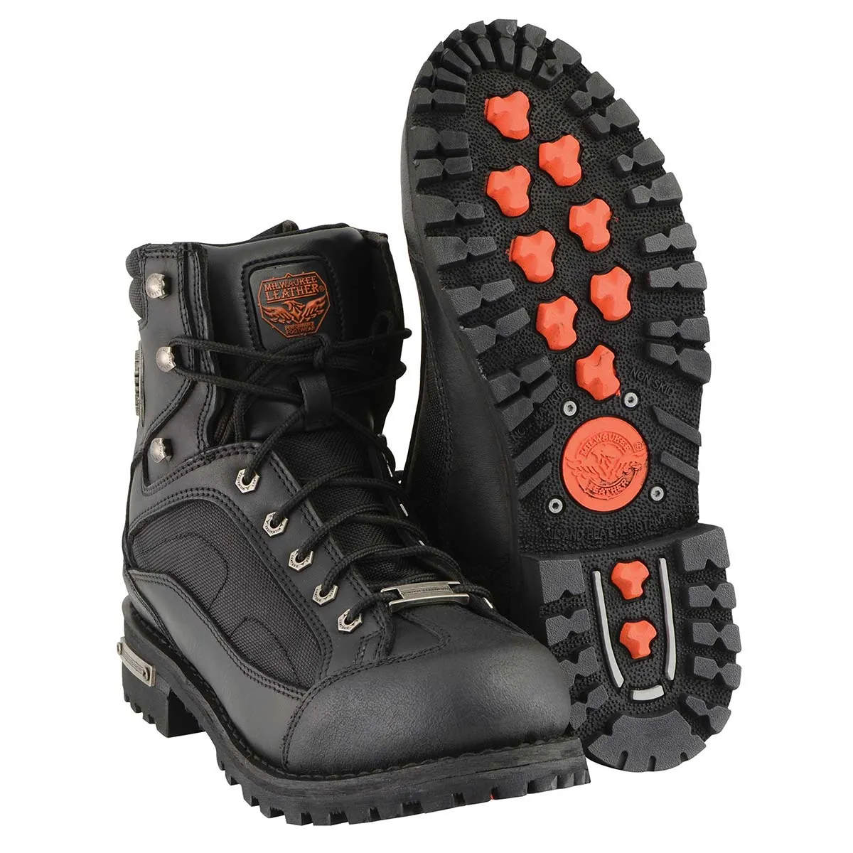 Milwaukee Leather MBM9080 Men's Black Leather 6-Inch Lace to Toe Motorcycle Rider Boots w/ Gear Shift Protection