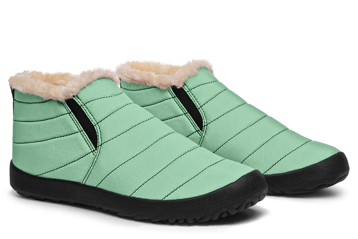 Mint Green Winter Sneakers - Warm & Easy Slip-On Shoes Lined with Vegan Wool with Anti-Slip Soles