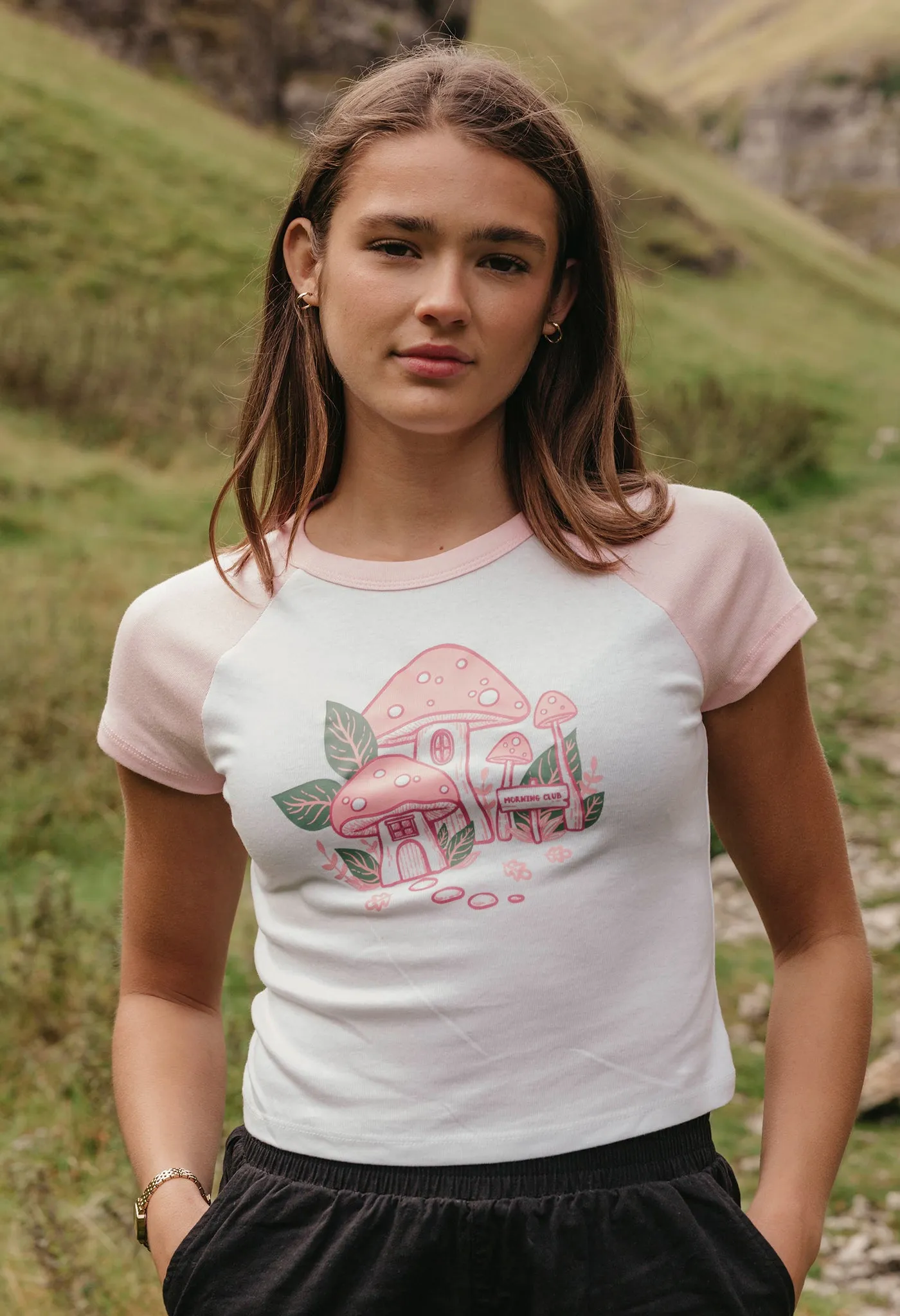 Mushroom House Printed Micro Rib Baby Tee