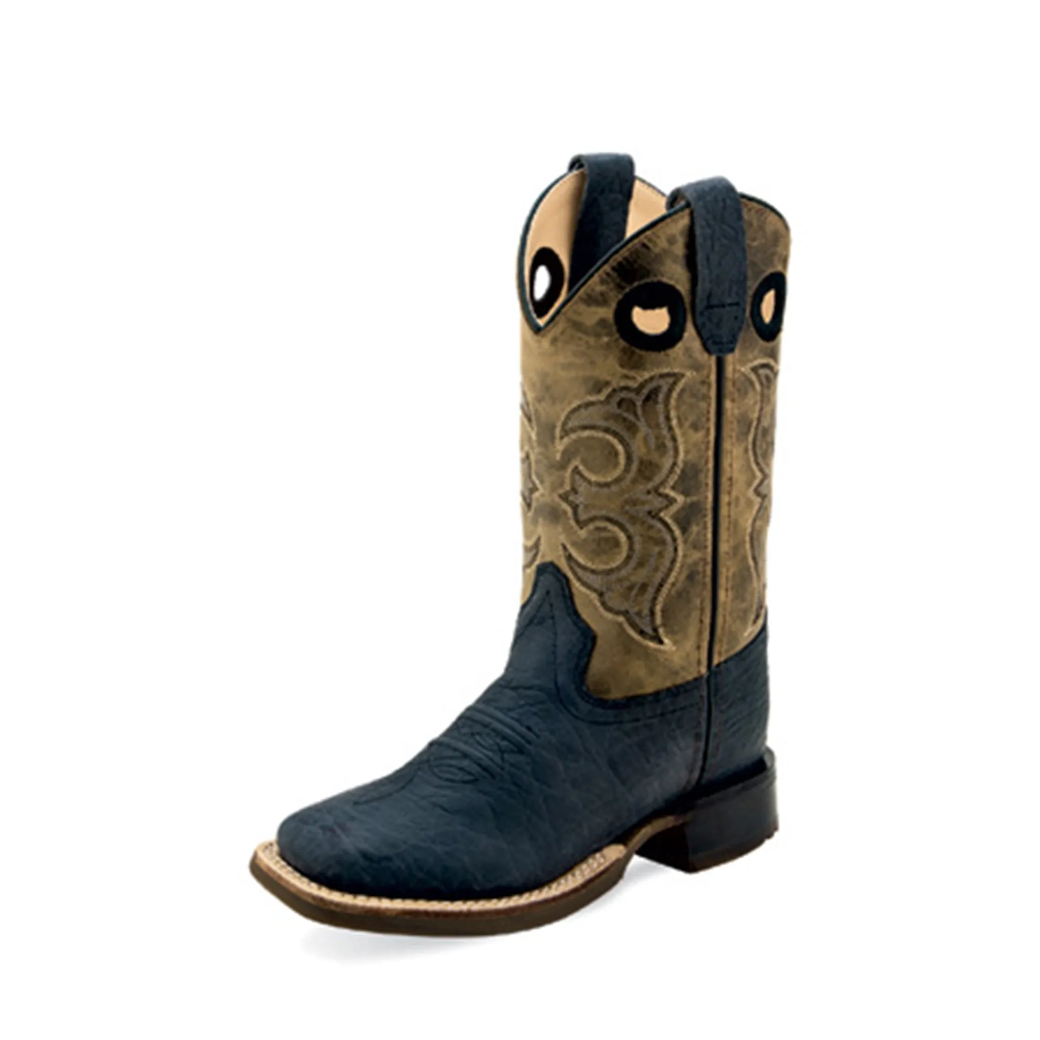 Old West Boys Black/Brown Square Toe