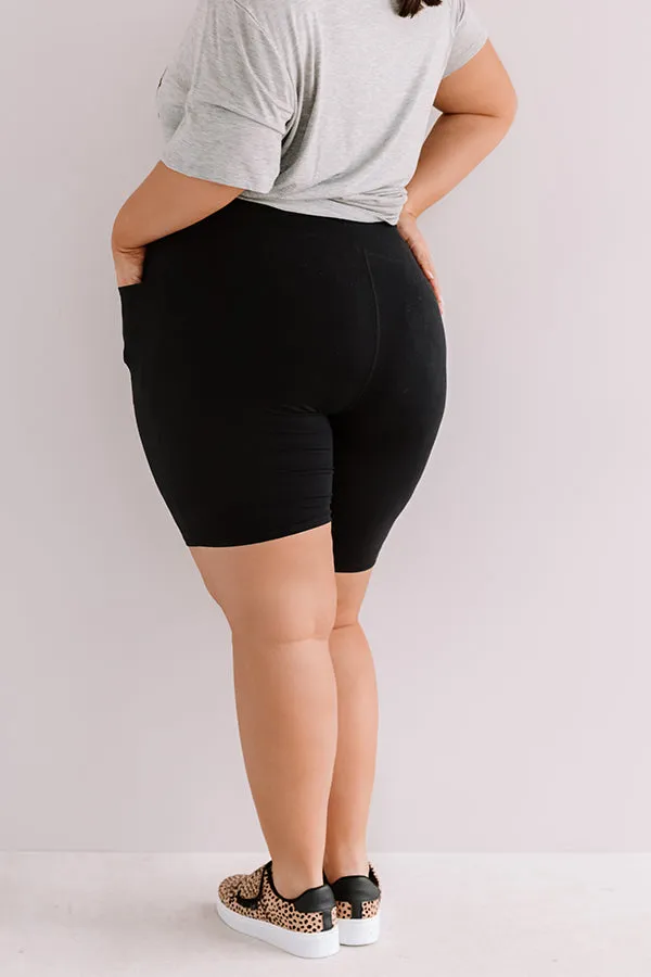 On The Right Track High Waist Active Shorts in Black Curves