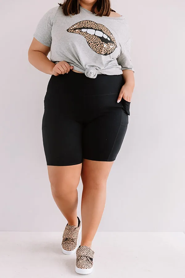 On The Right Track High Waist Active Shorts in Black Curves