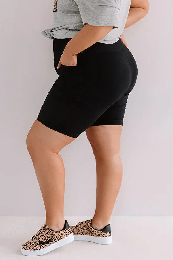 On The Right Track High Waist Active Shorts in Black Curves