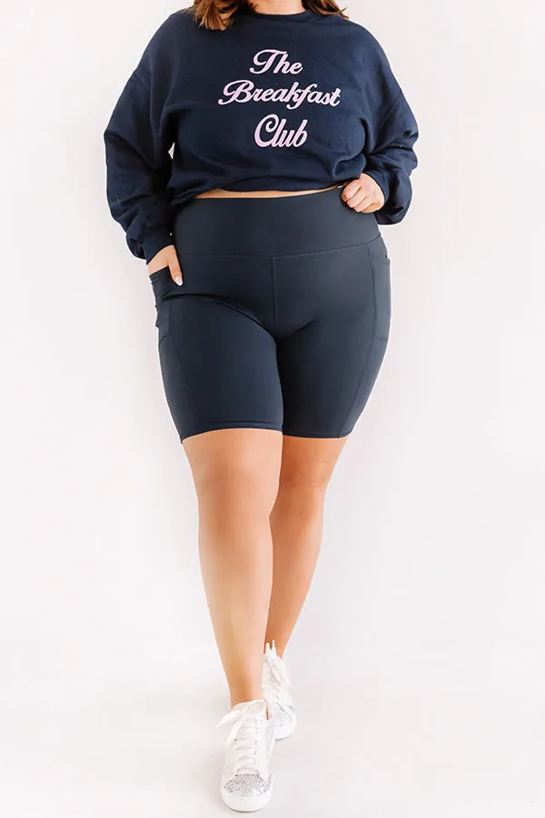 On The Right Track High Waist Active Shorts in Navy Curves