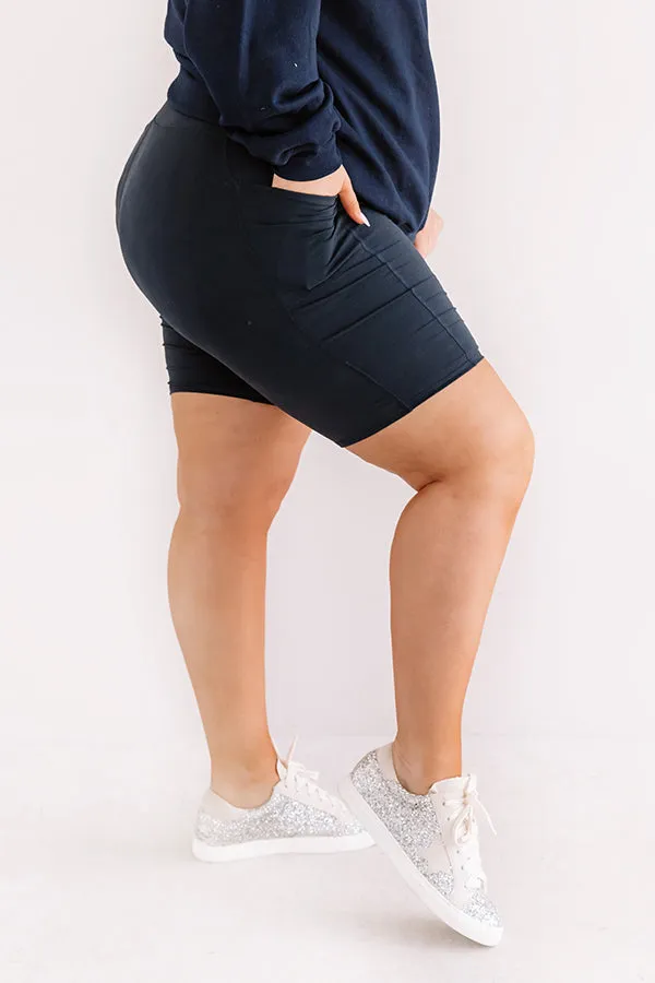 On The Right Track High Waist Active Shorts in Navy Curves