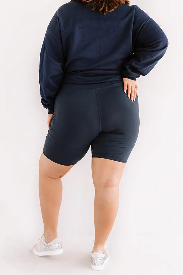 On The Right Track High Waist Active Shorts in Navy Curves