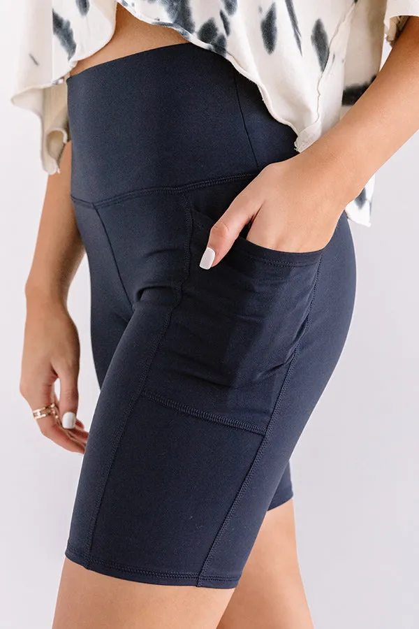 On The Right Track High Waist Active Shorts in Navy