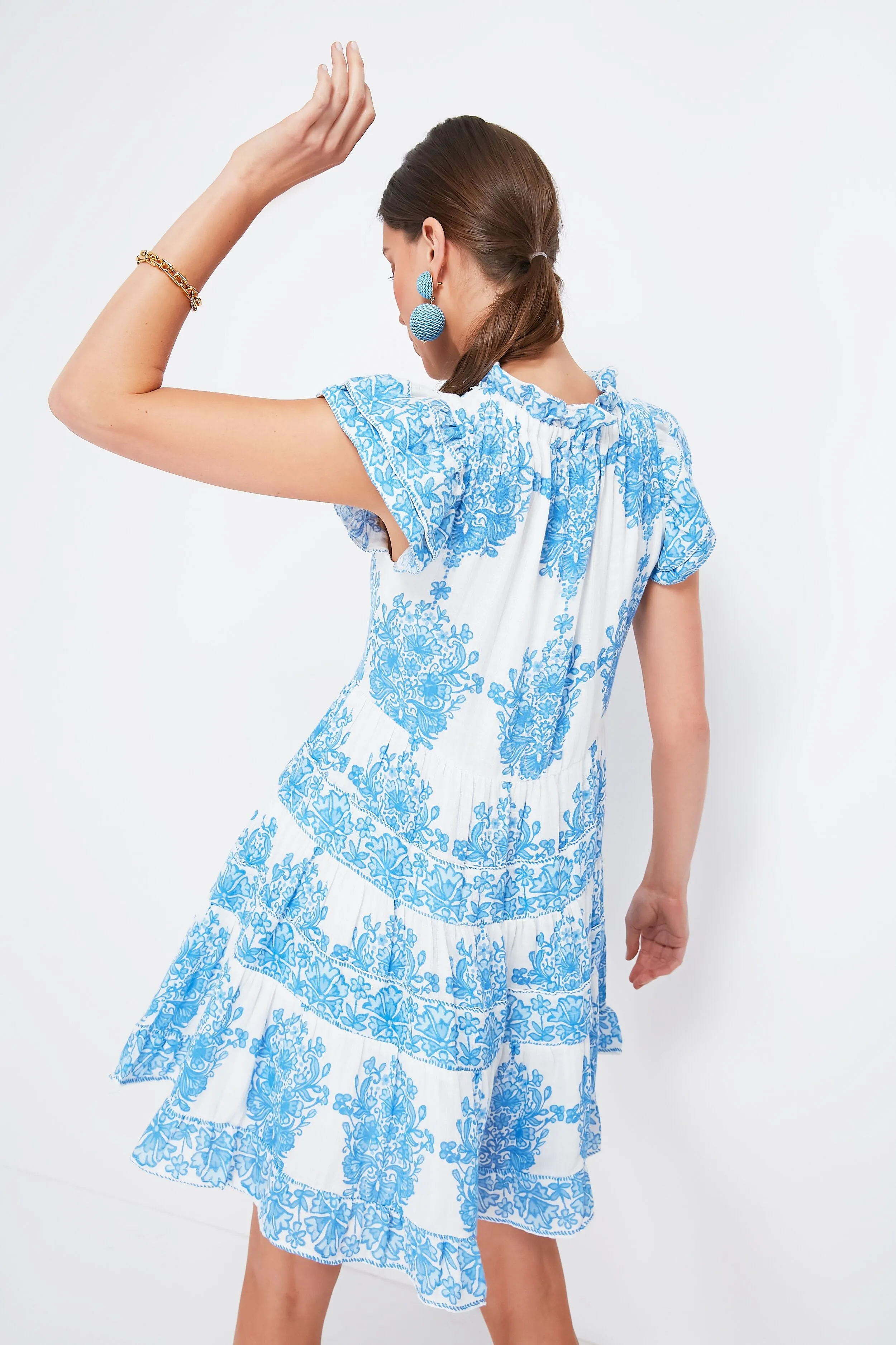 Painted Block Print Ruffle Neck Dress