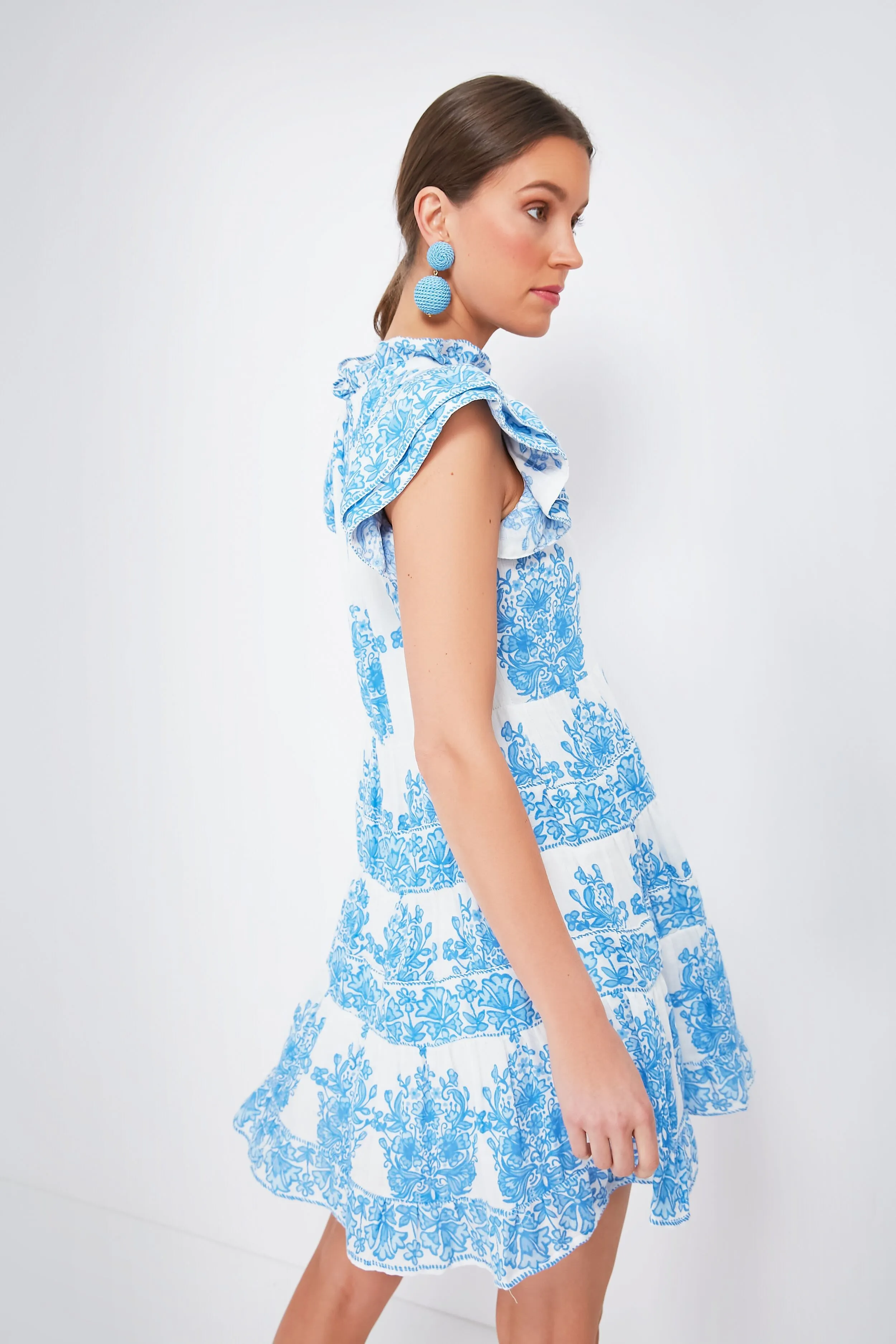 Painted Block Print Ruffle Neck Dress