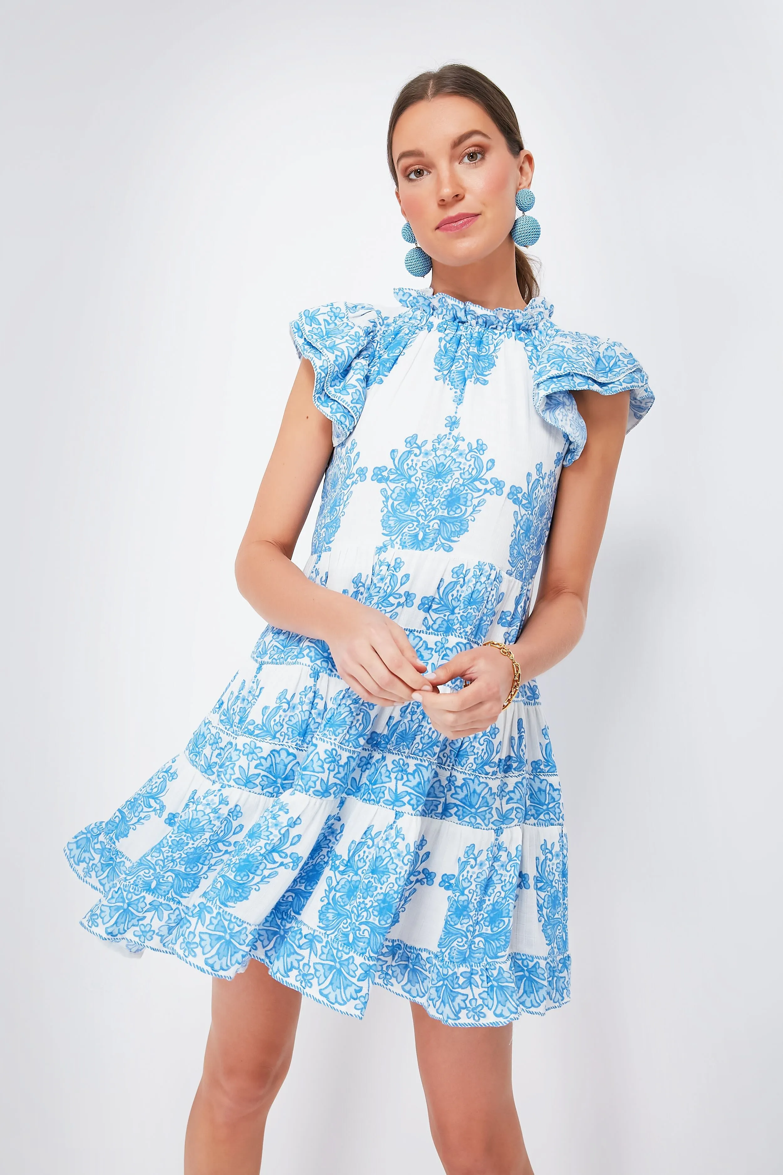 Painted Block Print Ruffle Neck Dress