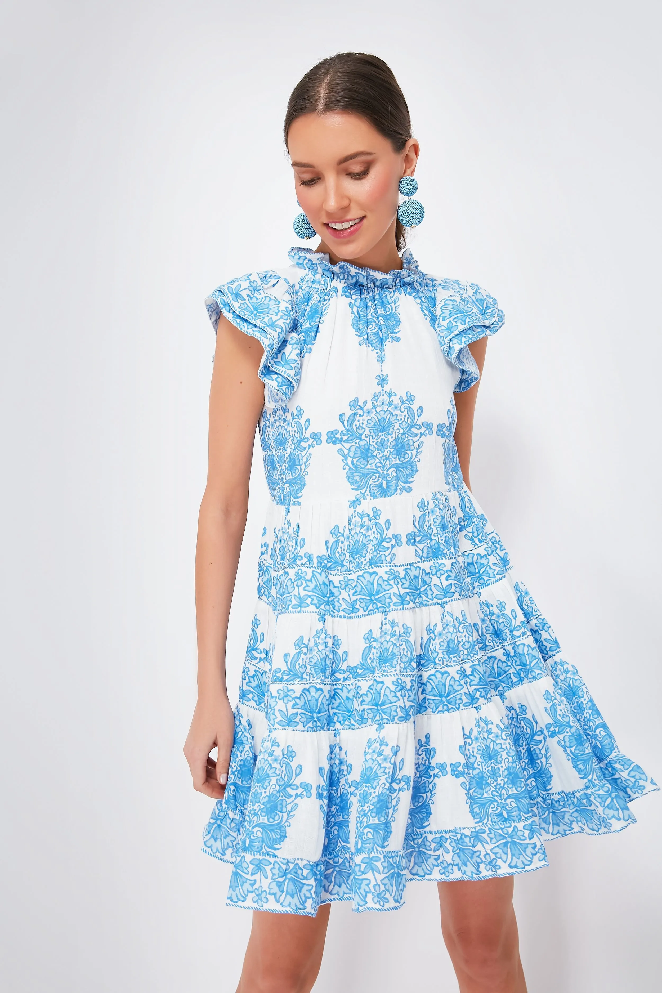 Painted Block Print Ruffle Neck Dress