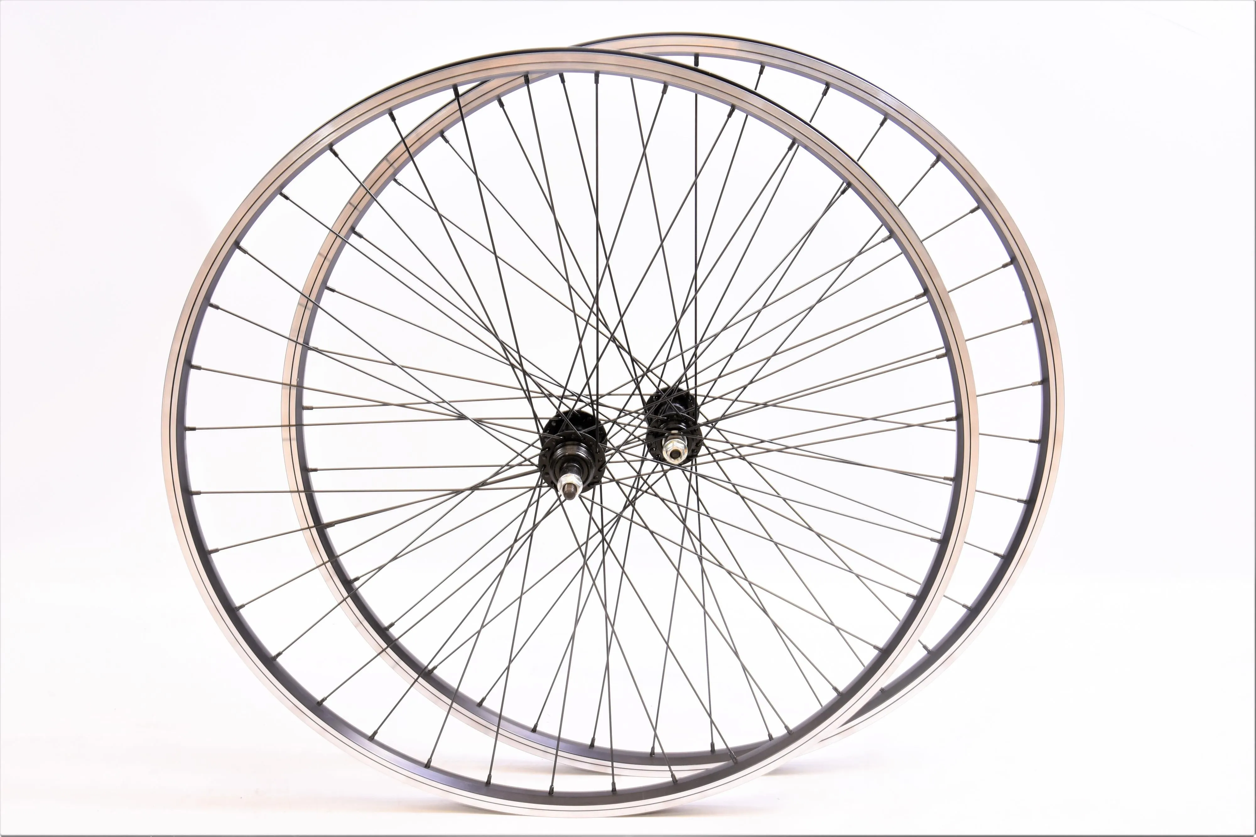 Pair Hybrid Trekking Bike Wheels 700c (622 X 19c) 5 6 Or 7 Speed Black Double Wall Rim