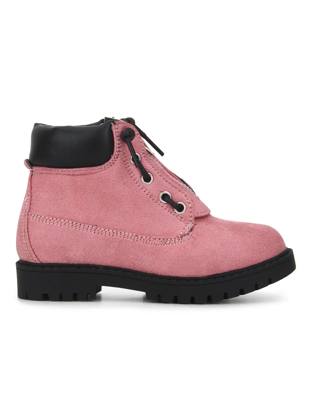 Pink Microfibre Ankle Boots