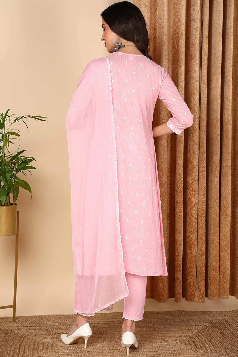 Pink Pure Cotton Ethnic Motifs Printed Yoke Design Suit Set