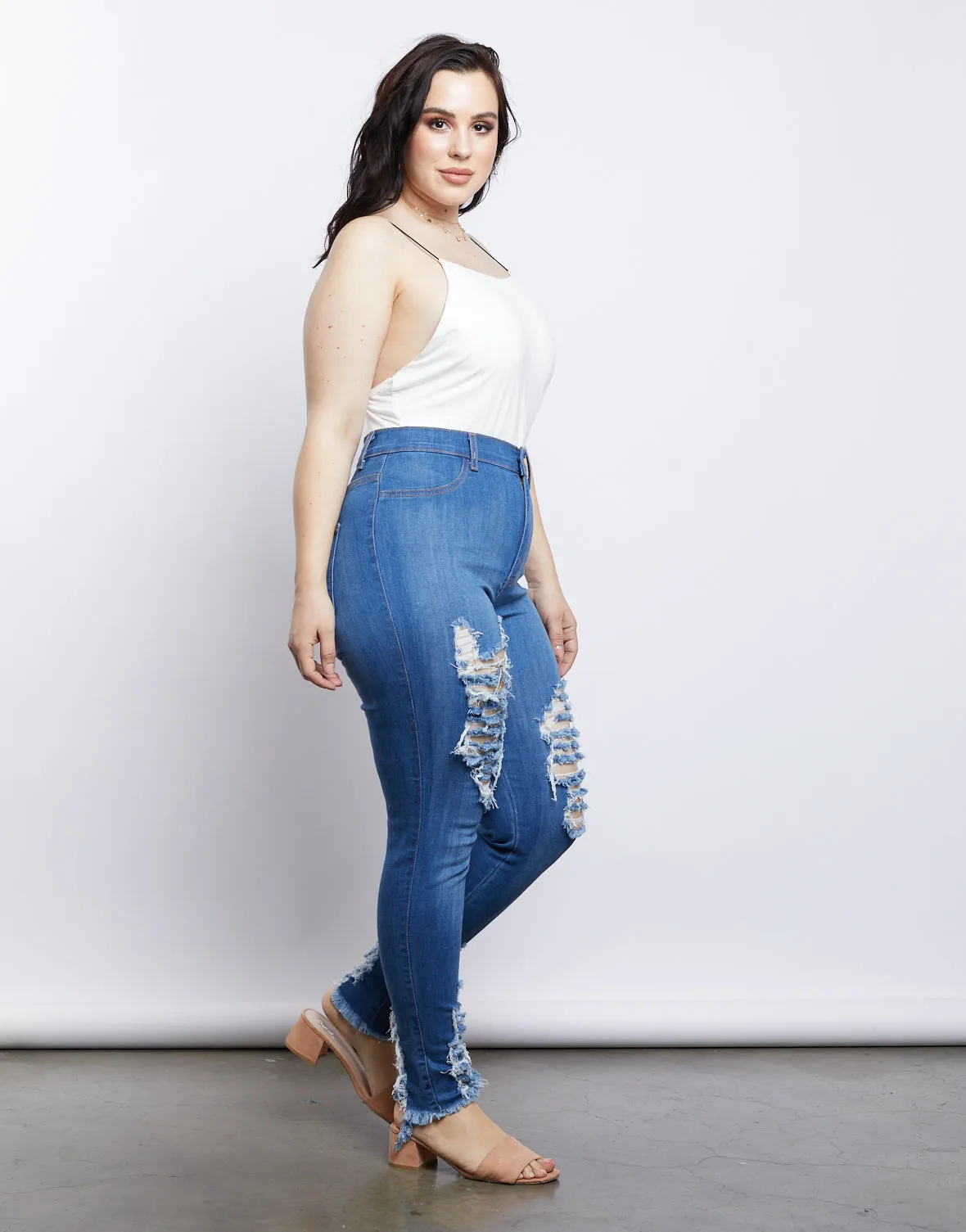 Plus Size Ripped Blue Jeans