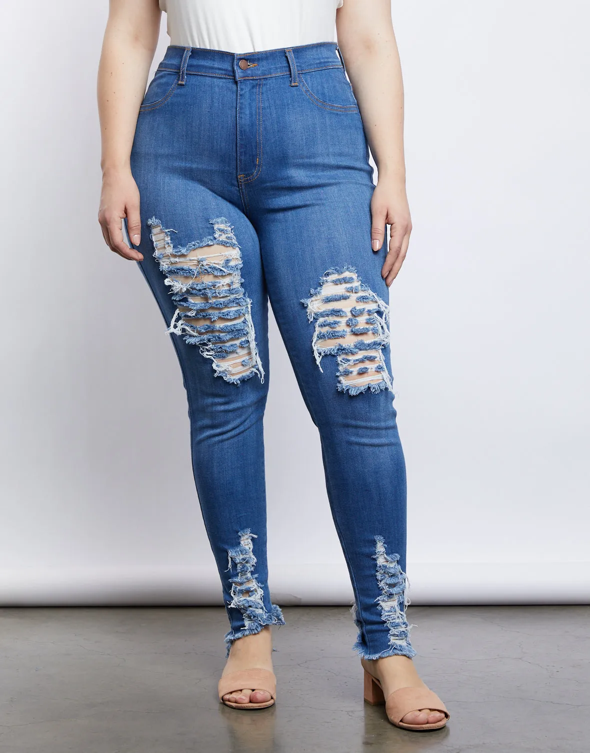 Plus Size Ripped Blue Jeans