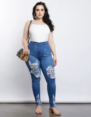 Plus Size Ripped Blue Jeans