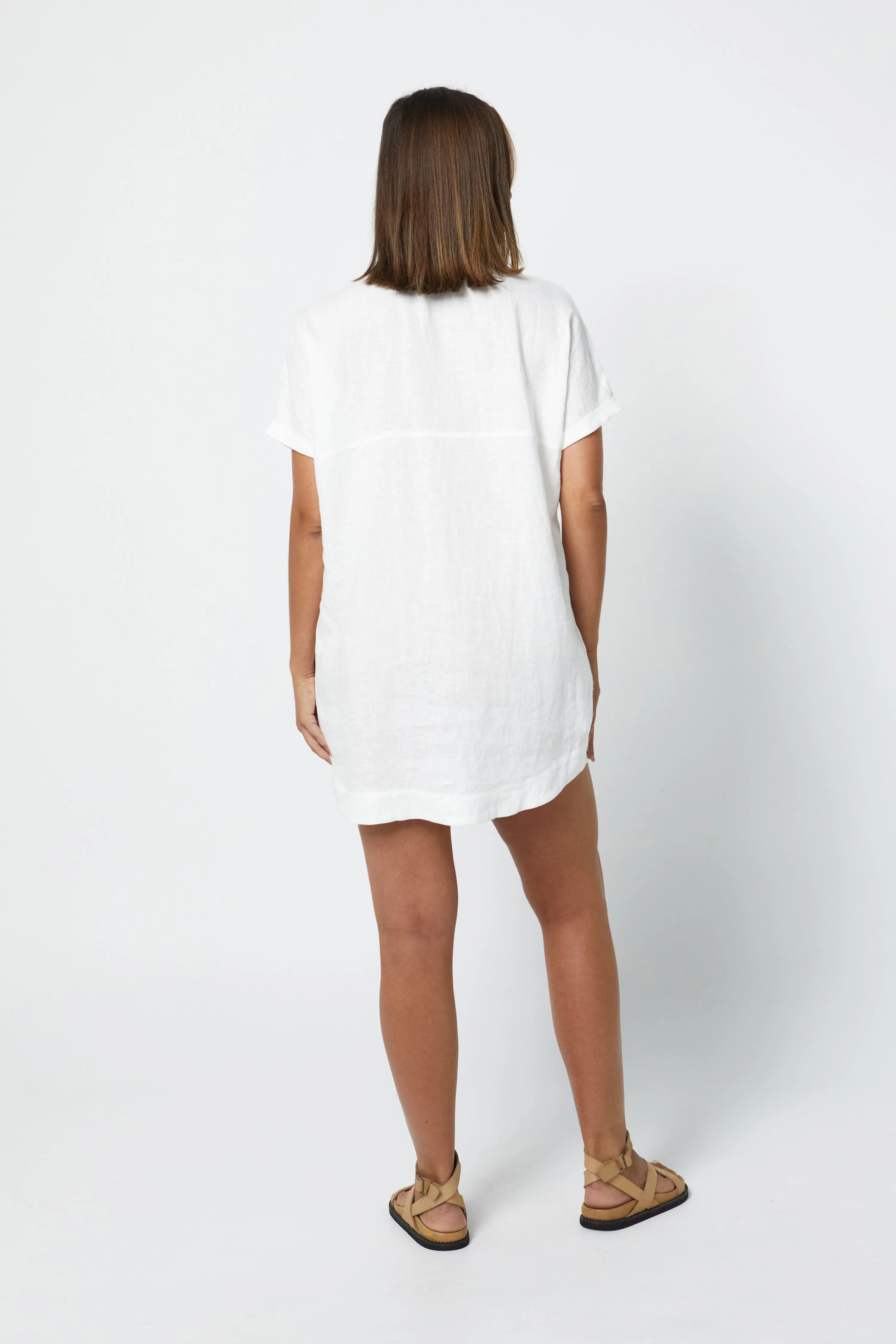 RAYLEIGH LINEN SHIRT DRESS - WHITE