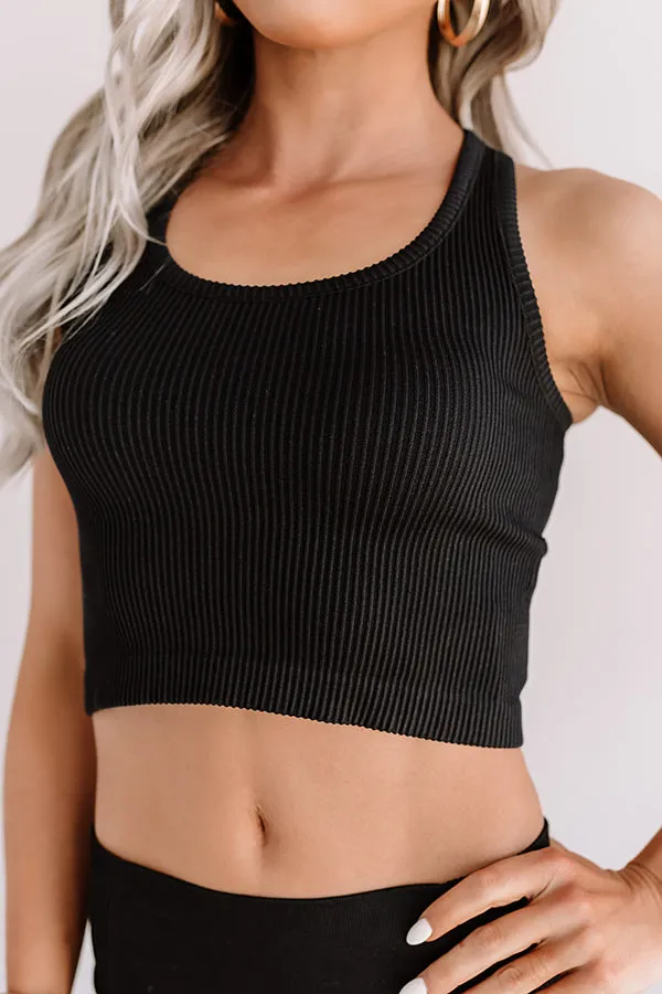 Ready Set Chic Ribbed Crop Top In Black