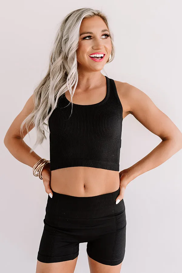 Ready Set Chic Ribbed Crop Top In Black