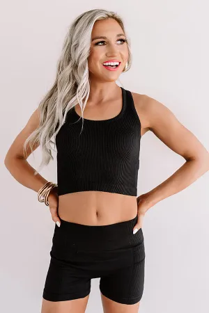 Ready Set Chic Ribbed Crop Top In Black