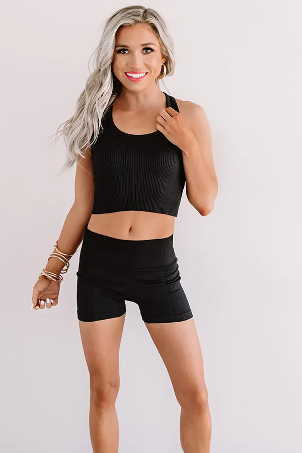 Ready Set Chic Ribbed Crop Top In Black