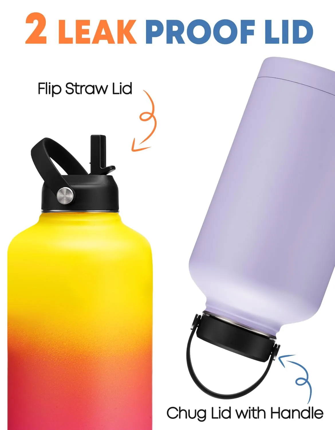 RRYFOUR Half-gallon Insulated Water Bottles with Straw - Cold-24H Hot-12H Vacuum Flasks Jug Wide Mouth, Shoulder Carrier Bag & Paracord Handle, Large Water Bottle for Hiking Camping Trip Sport Work