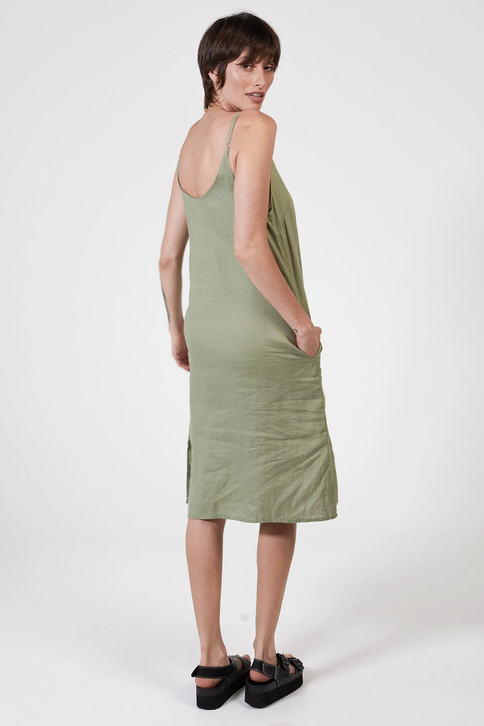 RYLEY LINEN DRESS - SAGE