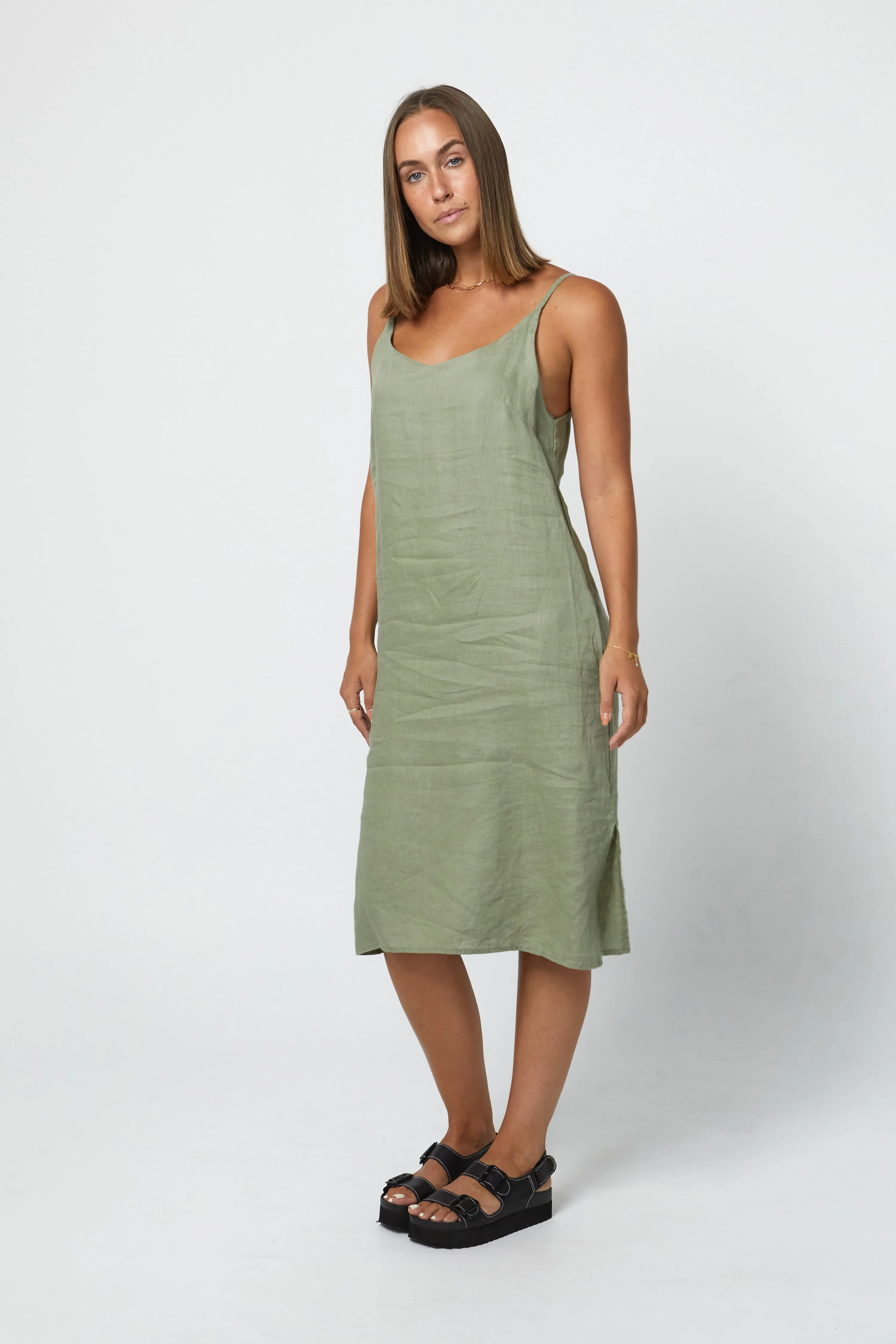 RYLEY LINEN DRESS - SAGE