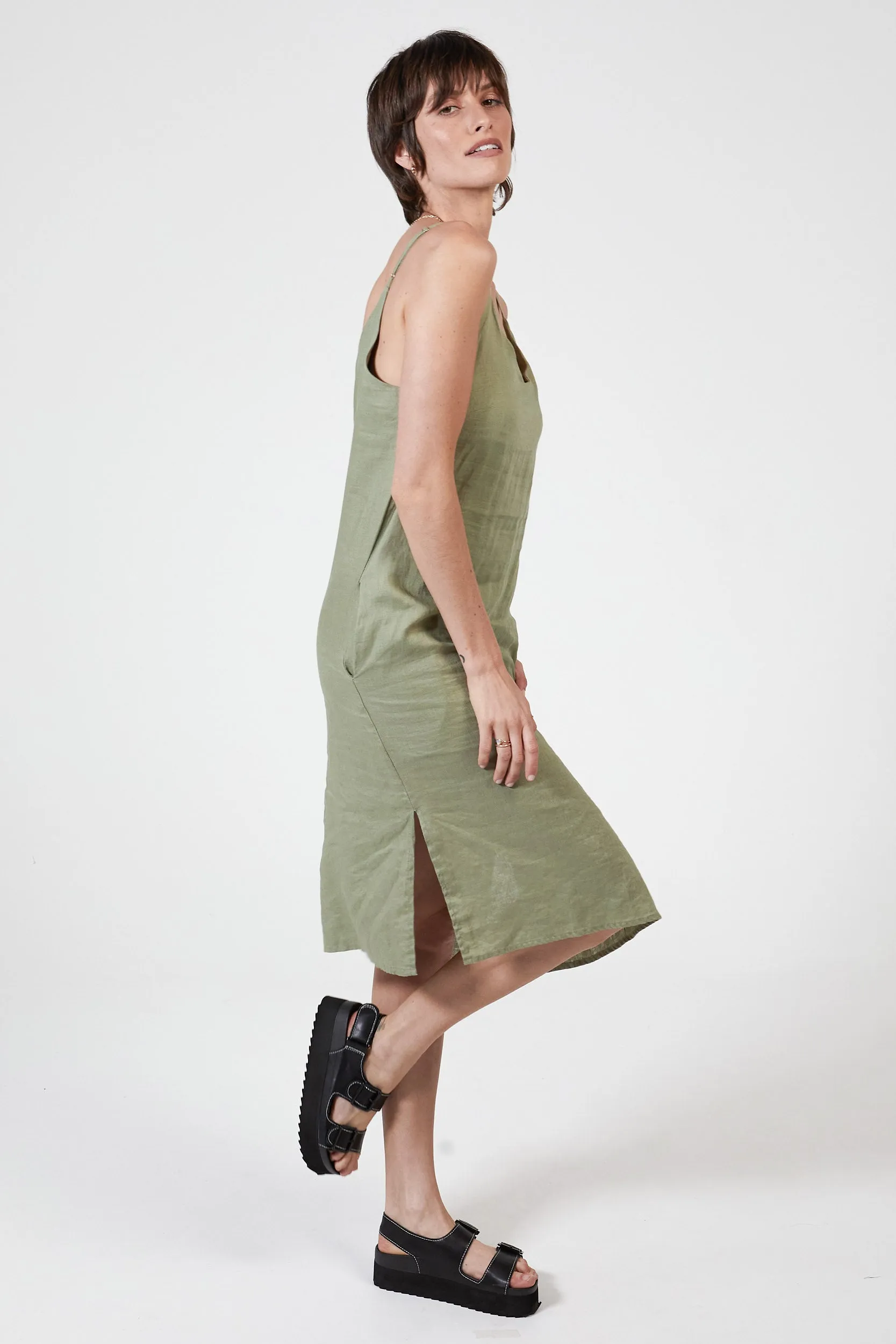 RYLEY LINEN DRESS - SAGE