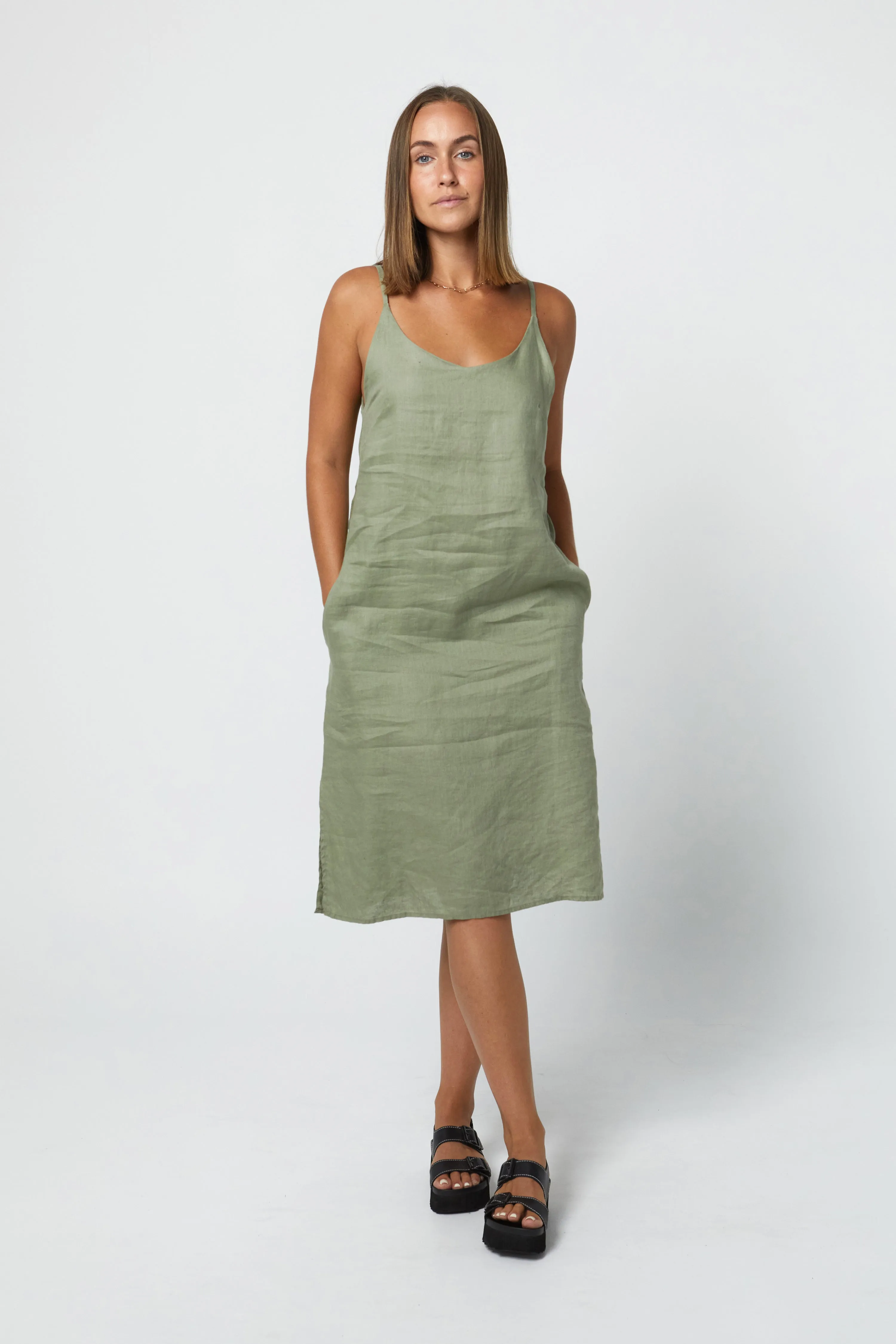 RYLEY LINEN DRESS - SAGE