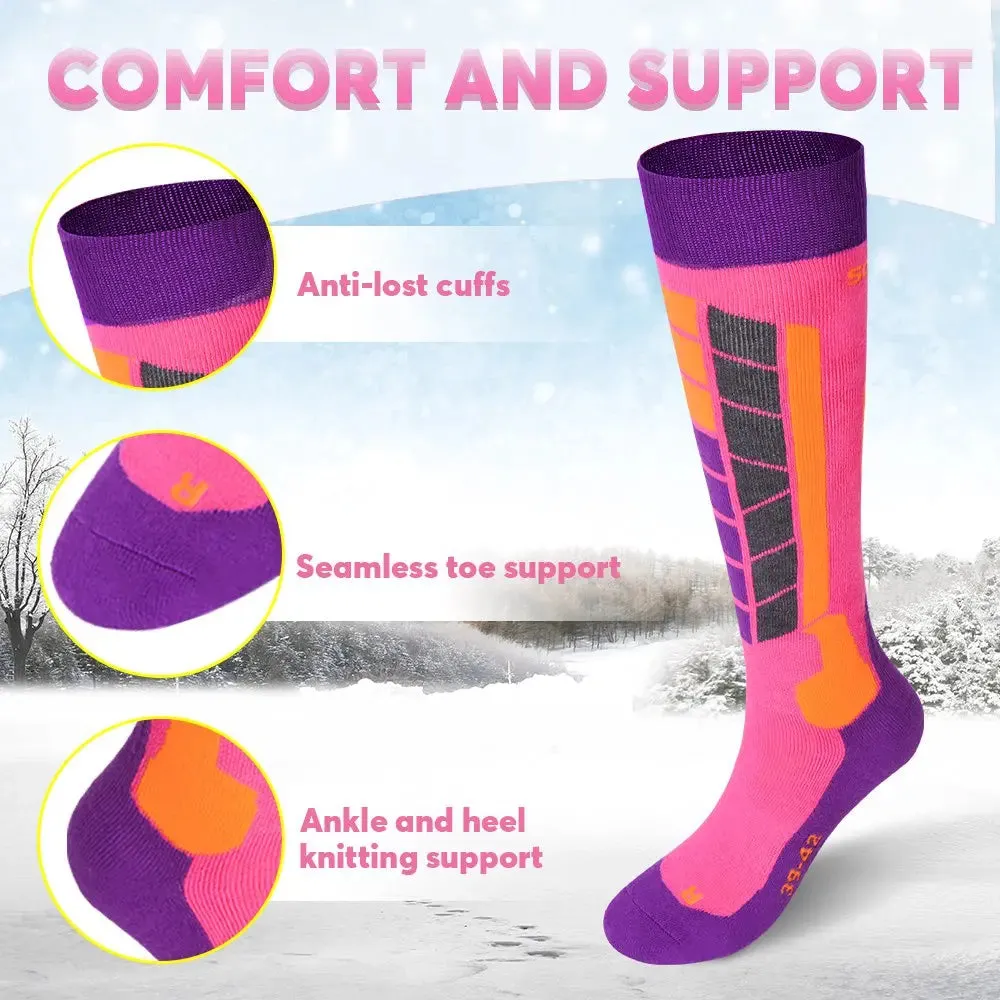 Soared Winter Ski Socks Snowboard Snow Warm Knee Over the Calf OTC High Performance 2 Pairs for Kids Womens Mens