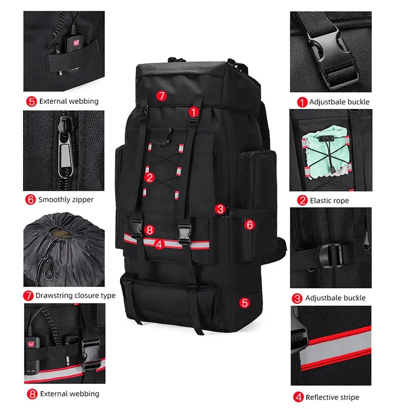 Tactical Camping Backpack Large Rucksack Hiking Climbing Molle Reflective Bag