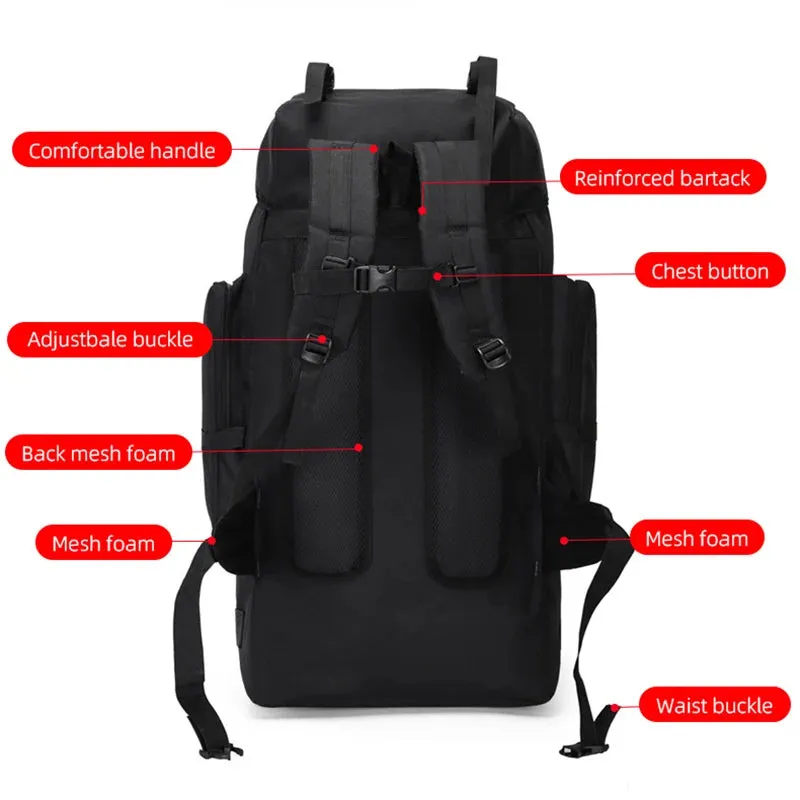 Tactical Camping Backpack Large Rucksack Hiking Climbing Molle Reflective Bag