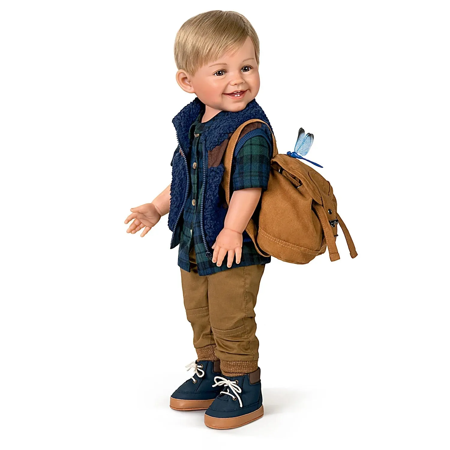 The Ashton-Drake Galleries Little Explorer Liam Lifelike So Truly Real® Boy Child Doll Poseable With Elaborate Outdoor Outfit and Backpack Handcrafted RealTouch® Vinyl by Artist Ping Lau  22"-Inches