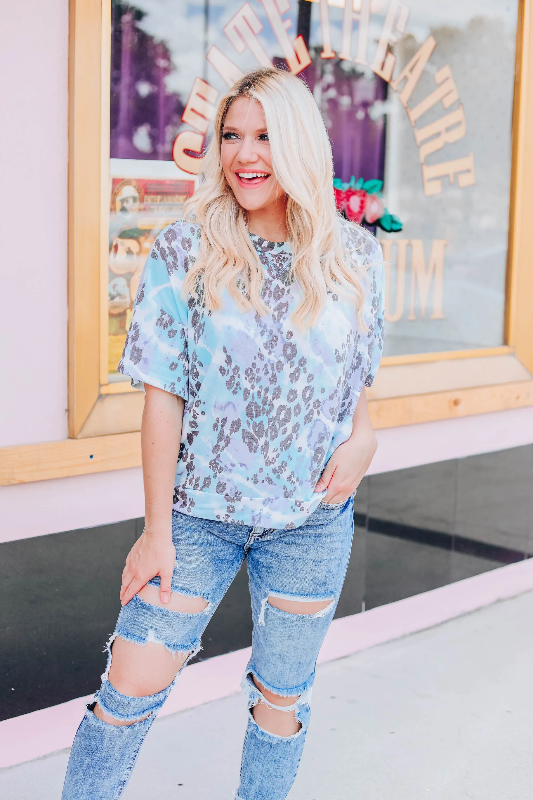 Tie Dye Skies Leopard Top - Blue