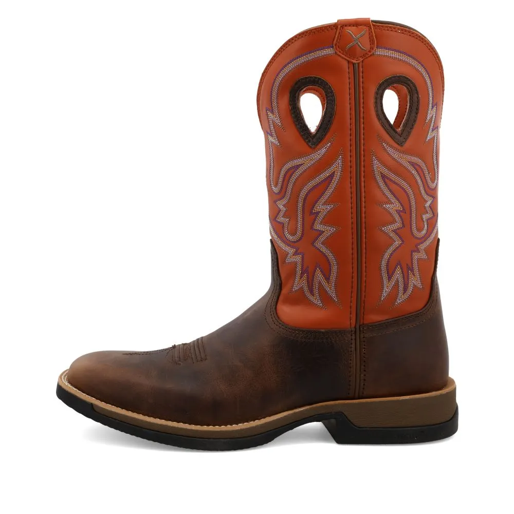 'Twisted X' Men's 12" Tech-X CellStretch Western Square Toe - Brown / Orange